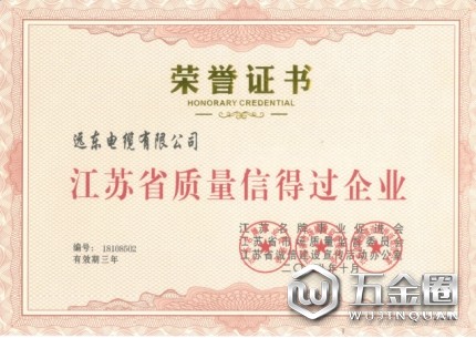 “質(zhì)量誠信標桿典型企業(yè)”榮譽證書