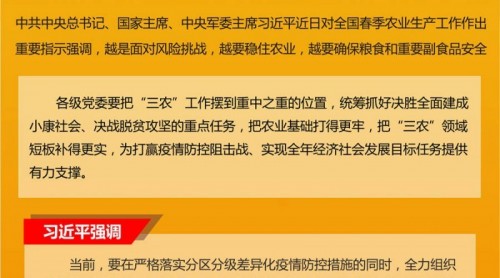 習(xí)近平對全國春季農(nóng)業(yè)生產(chǎn)工作作出重要指示